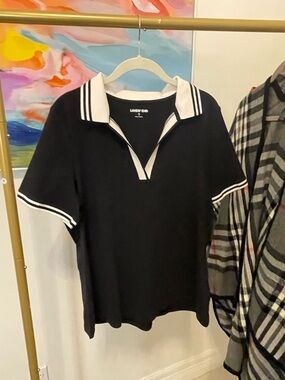 Lands' End Black Polo Top with White Trim XL